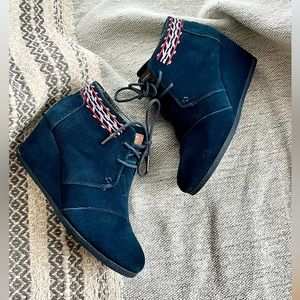 TOMS suede wedge booties